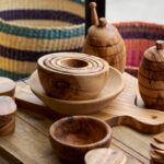 handmade wood bowls utensils and woven baskets | ASD Market Week
